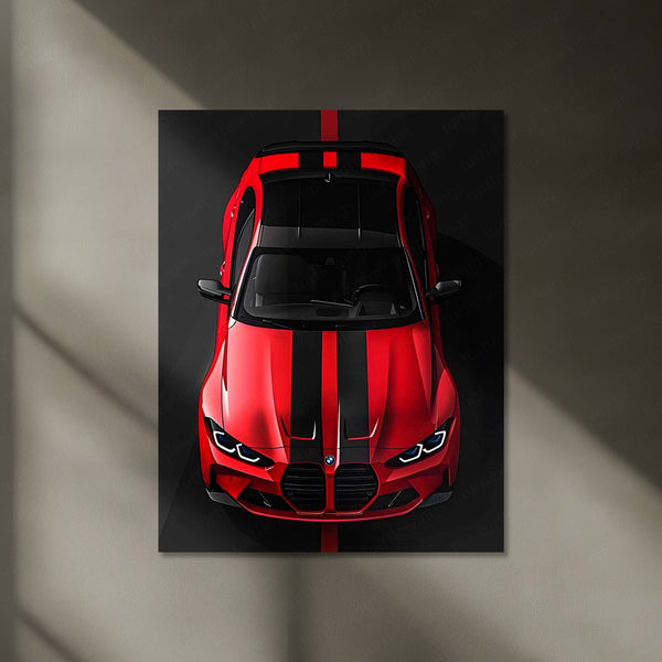 BMW M4 Competition LED Neon Metal Frame | Top View Sports Car Wall Light | Premium LED Metal Artwork