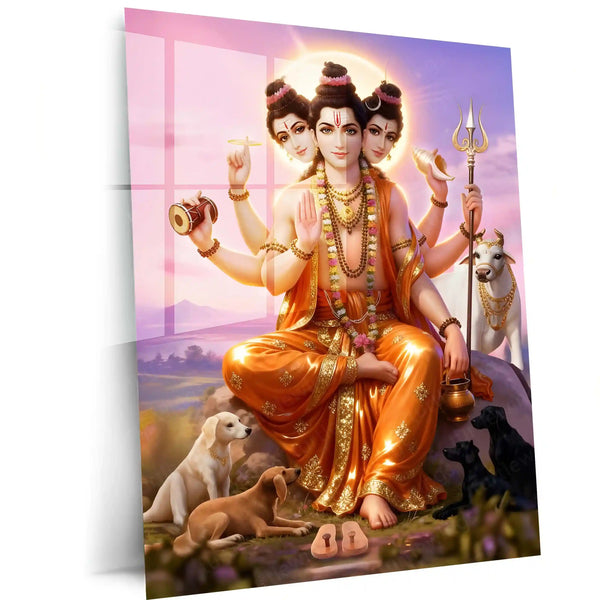 Spiritual Metal Frame | Datta Guru Metal Frame | Spiritual Wall Art | Divine Energy Home Decor - TURTLEWINGS 