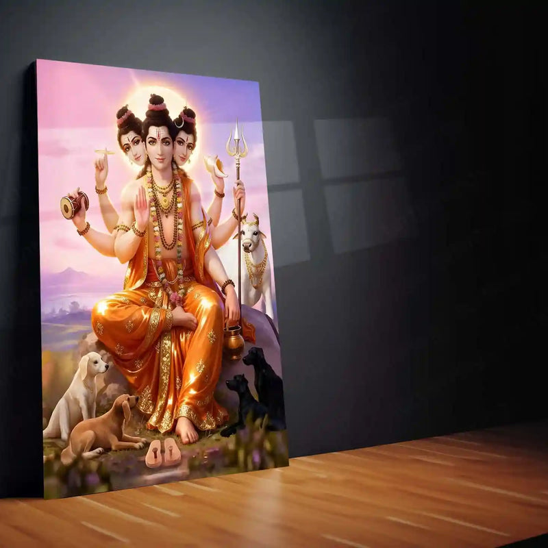Spiritual Metal Frame | Datta Guru Metal Frame | Spiritual Wall Art | Divine Energy Home Decor - TURTLEWINGS 