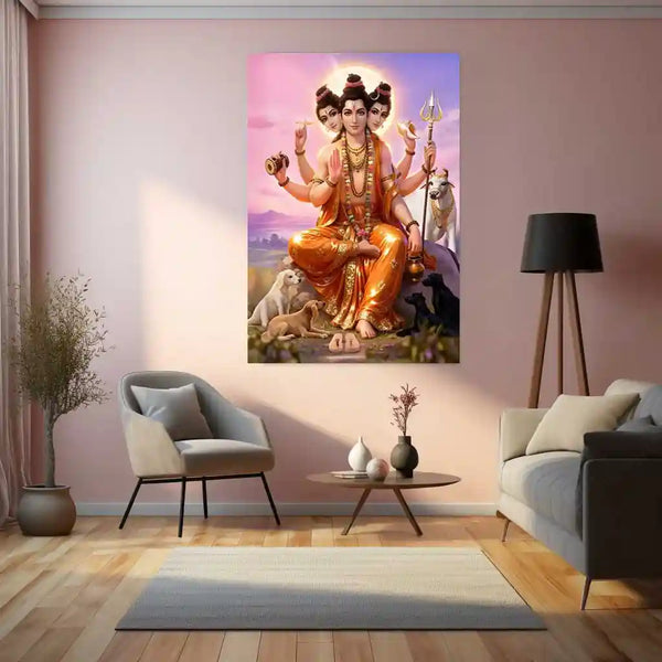 Spiritual Metal Frame | Datta Guru Metal Frame | Spiritual Wall Art | Divine Energy Home Decor - TURTLEWINGS 