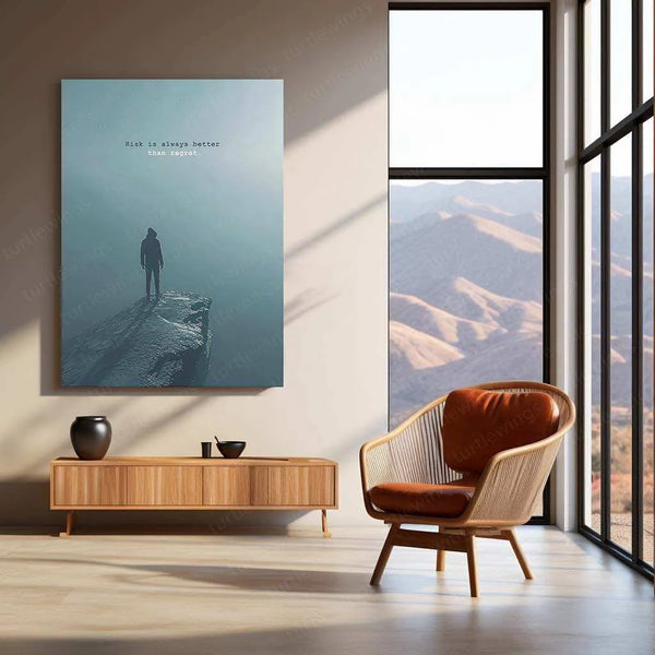 Shadowy Figure on Cliff Edge – Dramatic Landscape Artwork - TURTLEWINGS 