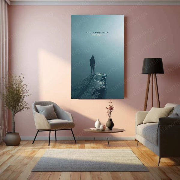 Shadowy Figure on Cliff Edge – Dramatic Landscape Artwork - TURTLEWINGS 
