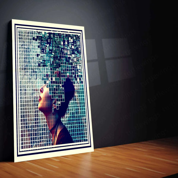 DeBernest Pixel Art Metal Poster – Abstract Woman’s Profile in Rough Grid Pixels - TURTLEWINGS 