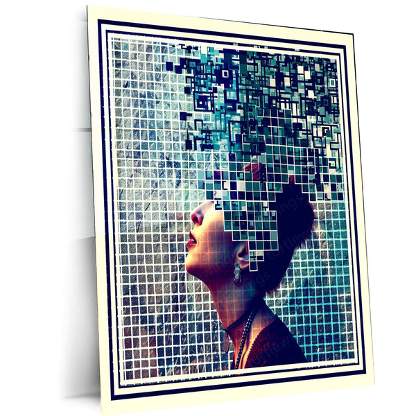 DeBernest Pixel Art Metal Poster – Abstract Woman’s Profile in Rough Grid Pixels - TURTLEWINGS 