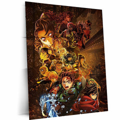 Illustration of animated characters in a dynamic pose on a dark background