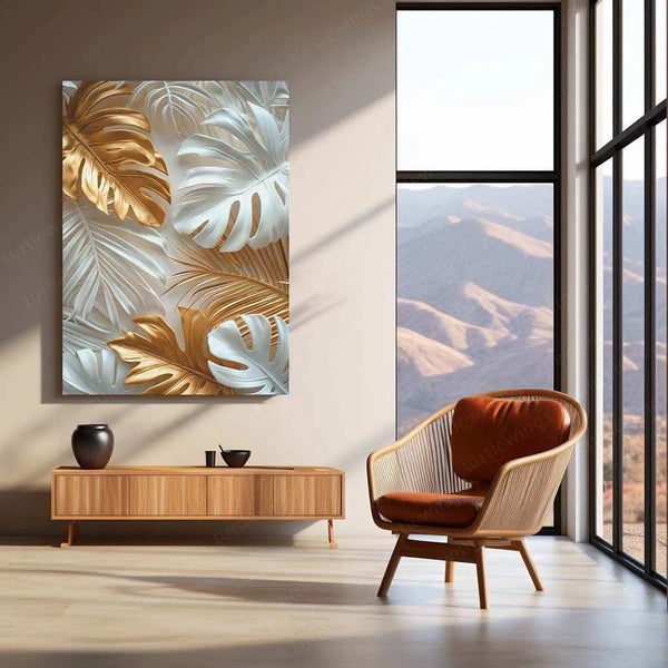 Large Leaf Pattern Metal Poster | 3D Botanical Wall Art | Nature-Inspired Textured Decor - TURTLEWINGS 