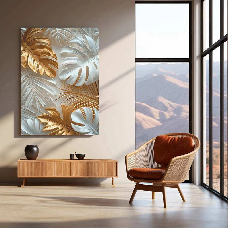 Large Leaf Pattern Metal Poster | 3D Botanical Wall Art | Nature-Inspired Textured Decor - TURTLEWINGS 