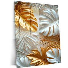 Large Leaf Pattern Metal Poster | 3D Botanical Wall Art | Nature-Inspired Textured Decor - TURTLEWINGS 