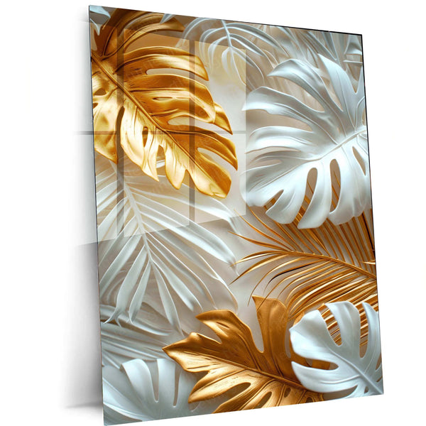Large Leaf Pattern Metal Poster | 3D Botanical Wall Art | Nature-Inspired Textured Decor - TURTLEWINGS 