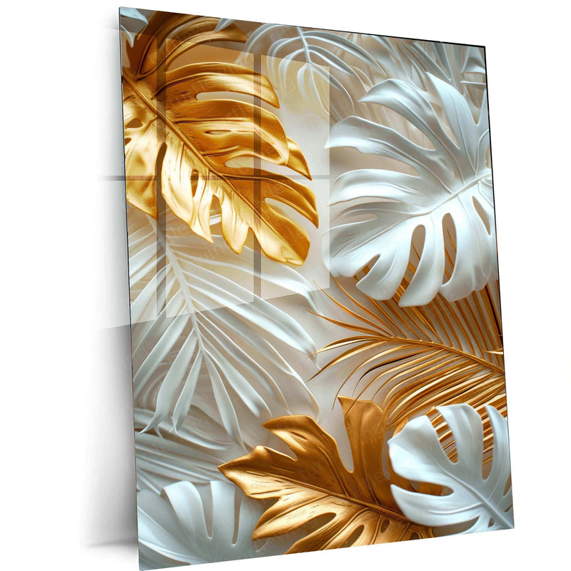 Large Leaf Pattern Metal Poster | 3D Botanical Wall Art | Nature-Inspired Textured Decor - TURTLEWINGS 