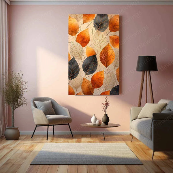 Leaf Pattern Metal Poster | Minimalist Botanical Wall Art | Nature-Inspired Home Decor - TURTLEWINGS 