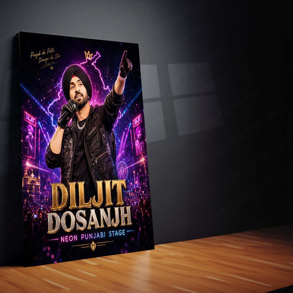 Diljit Dosanjh – Neon Punjabi Stage | Concert Energy Metal Frame | Punjabi Music Wall Art by TurtleWings