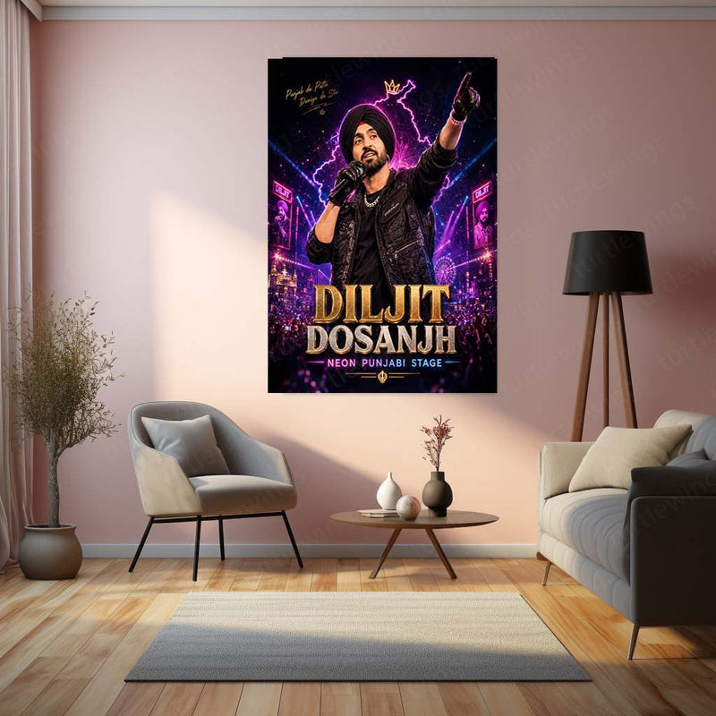 Diljit Dosanjh – Neon Punjabi Stage | Concert Energy Metal Frame | Punjabi Music Wall Art by TurtleWings