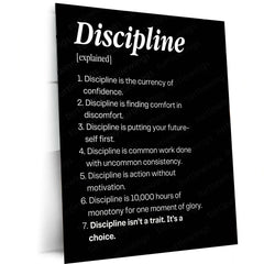 Quote Metal Poster | Discipline Explained – Consistency & Success Mindset Wall Art | Motivational Self-Discipline Metal Frame - TURTLEWINGS 