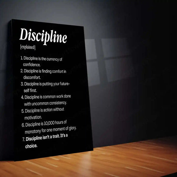 Quote Metal Poster | Discipline Explained – Consistency & Success Mindset Wall Art | Motivational Self-Discipline Metal Frame - TURTLEWINGS 