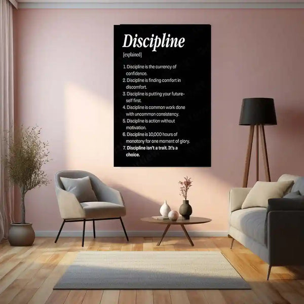 Quote Metal Poster | Discipline Explained – Consistency & Success Mindset Wall Art | Motivational Self-Discipline Metal Frame - TURTLEWINGS 