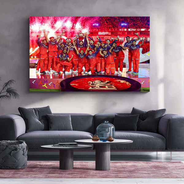 Cricket Metal Poster |🏆 RCB Wins IPL Trophy 2025 – Champion Celebration Metal Poster | Virat Kohli Led Victory Wall Art