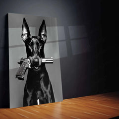 Dog with Gun Metal Poster – Bold and Unique Animal Art | Powerful Graphic Decor - TURTLEWINGS 