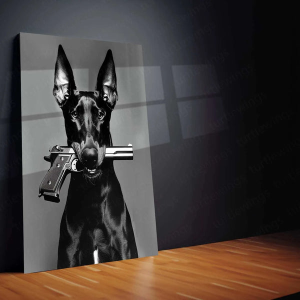 Dog with Gun Metal Poster – Bold and Unique Animal Art | Powerful Graphic Decor - TURTLEWINGS 