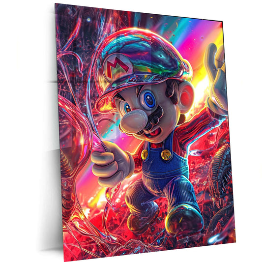 Kawaii Alien vs. Super Mario Metal Poster – Adorable Clash of Worlds! - TURTLEWINGS 