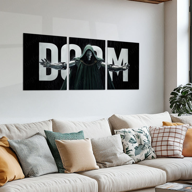 Marvel Metal Poster Set of 3 | Doctor Doom Supervillain Cinematic Triptych Wall Art