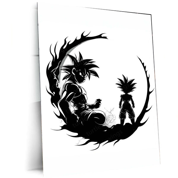 ⚫ Dragon Ball Black & White Silhouette Metal Frame | Minimal Anime Wall Art - TURTLEWINGS 
