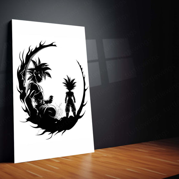 ⚫ Dragon Ball Black & White Silhouette Metal Frame | Minimal Anime Wall Art - TURTLEWINGS 