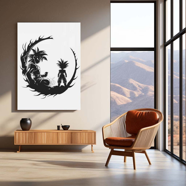 ⚫ Dragon Ball Black & White Silhouette Metal Frame | Minimal Anime Wall Art - TURTLEWINGS 