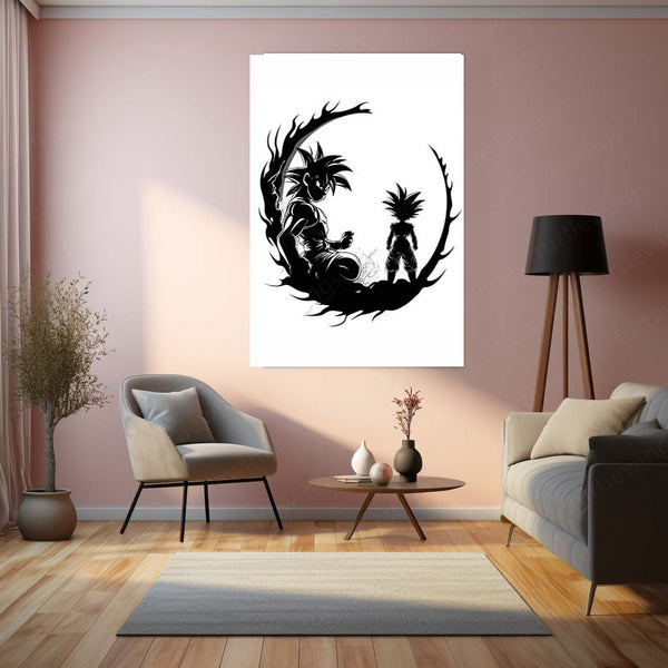 ⚫ Dragon Ball Black & White Silhouette Metal Frame | Minimal Anime Wall Art - TURTLEWINGS 