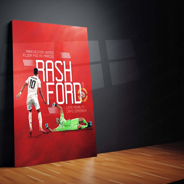 Marcus Rashford – Manchester United vs PSG Comeback Moment – Metal Frame | Iconic UCL Night Wall Art - TURTLEWINGS 