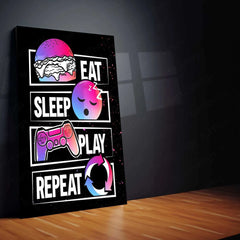 Eat Sleep Play Repeat Metal Poster | Gaming Room Wall Art | Gamer Lifestyle Decor - TURTLEWINGS 