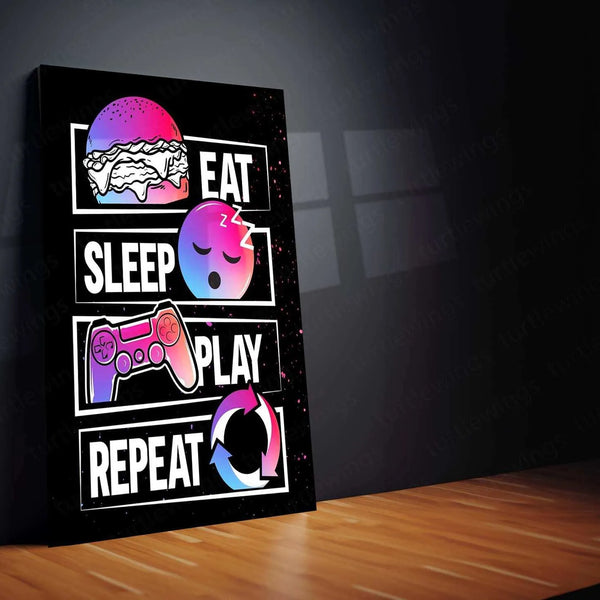 Eat Sleep Play Repeat Metal Poster | Gaming Room Wall Art | Gamer Lifestyle Decor - TURTLEWINGS 