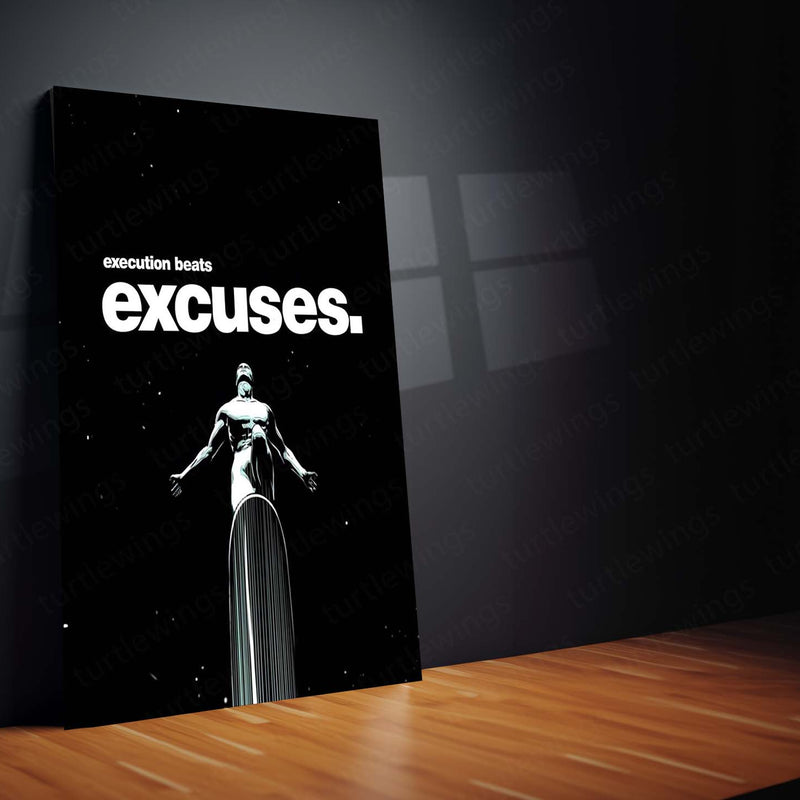 Quote Metal Poster | Silver Surfer – Execution Beats Excuses Metal Frame  Relentless Action & No-Excuse Discipline Wall Art | Cosmic Focus Quote Metal Poster