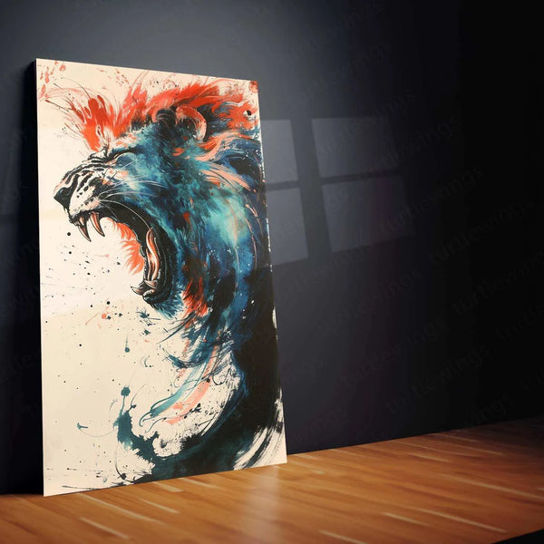 Epic Fighting Lion POV – Ink Bending Art Metal Poster - TURTLEWINGS 