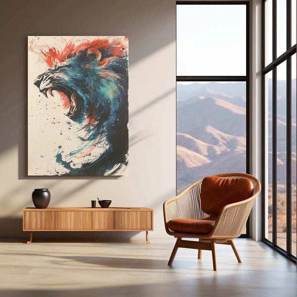 Epic Fighting Lion POV – Ink Bending Art Metal Poster - TURTLEWINGS 