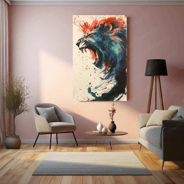 Epic Fighting Lion POV – Ink Bending Art Metal Poster - TURTLEWINGS 