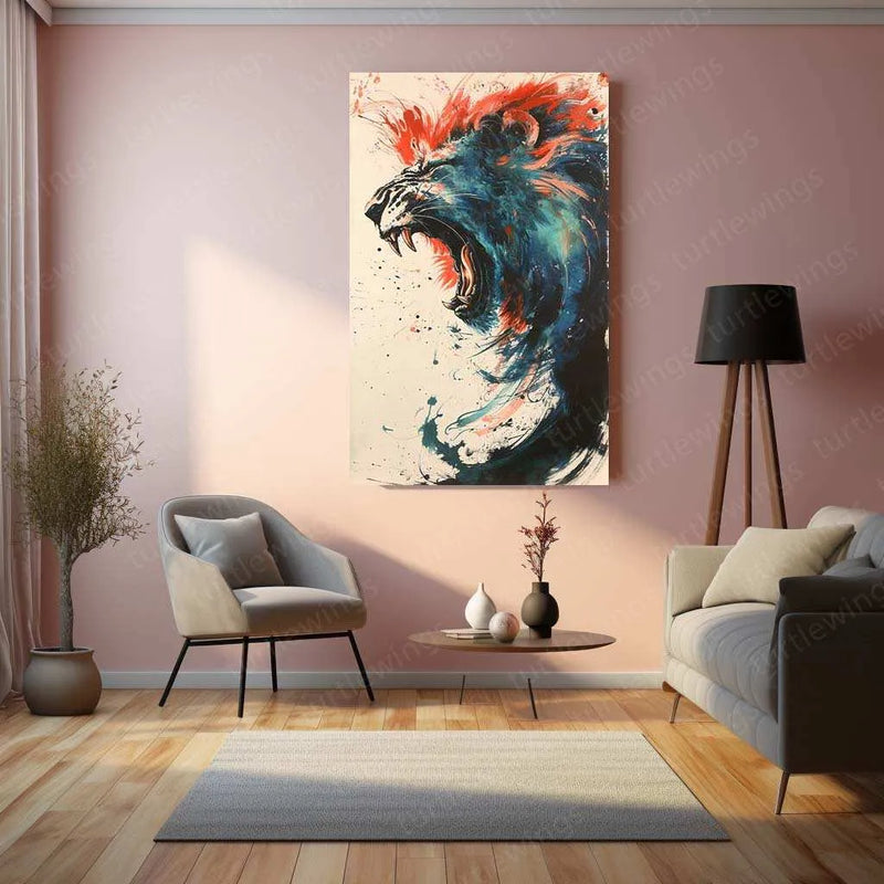 Epic Fighting Lion POV – Ink Bending Art Metal Poster - TURTLEWINGS 