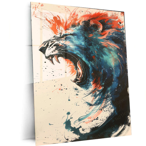 Epic Fighting Lion POV – Ink Bending Art Metal Poster - TURTLEWINGS 