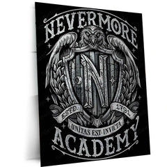 Movies & Series Metal Poster | Nevermore Academy – Gothic Crest of Shadows | Wednesday-Inspired Metal Frame Poster