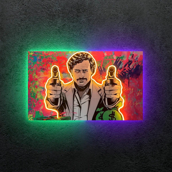 Pablo Escobar Neon LED Metal Frame | Narcos Inspired Money Power Wall Art | Gangster Icon Poster