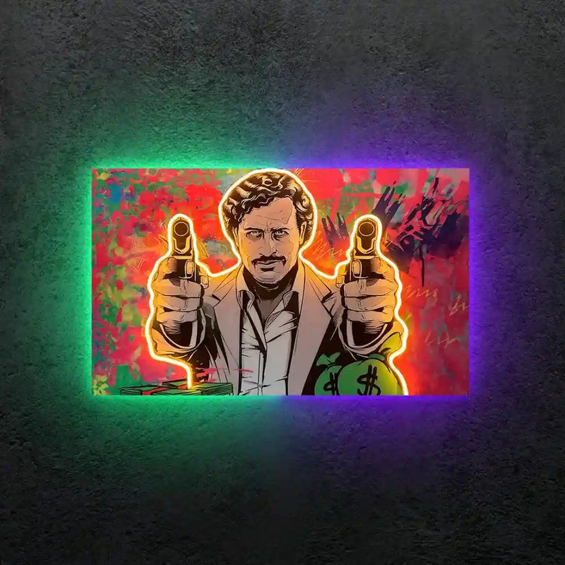 Pablo Escobar Neon LED Metal Frame | Narcos Inspired Money Power Wall Art | Gangster Icon Poster - TURTLEWINGS 