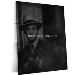 Quote Metal Poster | Face Your Dragons Motivational Metal Poster | Courage & Fear Conquering Mindset Wall Art | Dark Vintage
