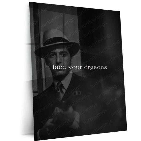 Quote Metal Poster | Face Your Dragons Motivational Metal Poster | Courage & Fear Conquering Mindset Wall Art | Dark Vintage