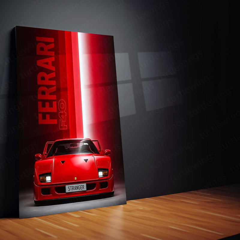 Car Metal Poster | Ferrari F40 Stranger Edition Metal Poster | Iconic Supercar Studio Wall Art | Retro Ferrari Metal Print