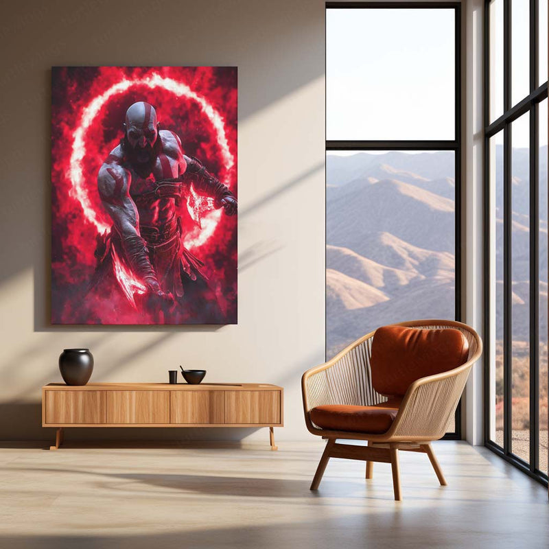 Game Metal Poster | Kratos – Rage Unleashed Metal Poster God of War Inspired Wall Art | Spartan Warrior Gaming Metal Frame