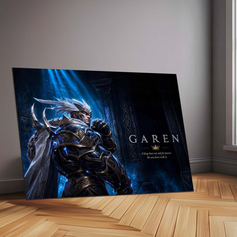 Game Metal Poster | Garen – Born With Power Metal Poster Fantasy Warrior Wall Art | Royal Strength Gaming Metal Frame