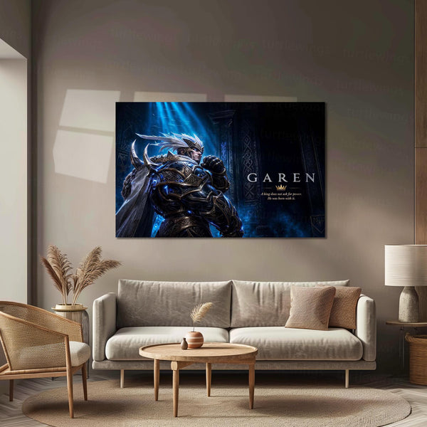 Game Metal Poster | Garen – Born With Power Metal Poster Fantasy Warrior Wall Art | Royal Strength Gaming Metal Frame