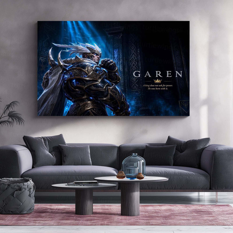 Game Metal Poster | Garen – Born With Power Metal Poster Fantasy Warrior Wall Art | Royal Strength Gaming Metal Frame