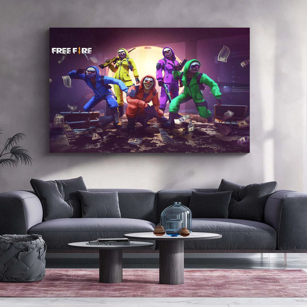 Game Metal Poster | Garena Free Fire – Squad Heist Edition | Gaming Metal Frame Battle Royale Wall Art - TURTLEWINGS 