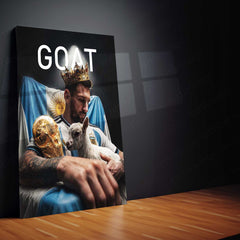 Messi GOAT Crown Metal Poster | World Champion Football Legend Wall Art | Premium Sports Metal Print